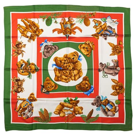 Hermes Collectible Teddy Bear Silk Scarf .